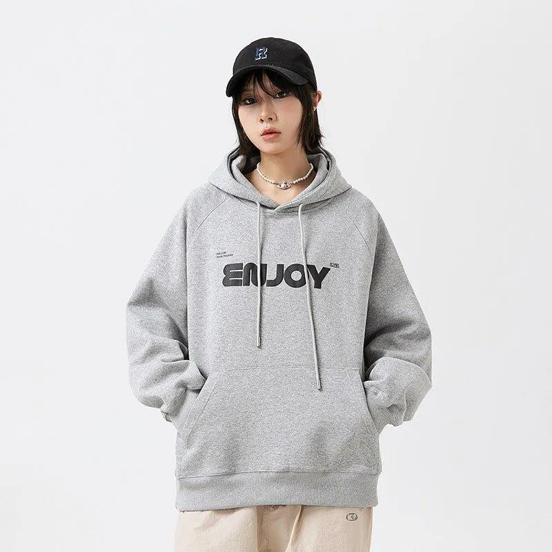 Unisex Loose-Fit Letter Print Hooded Sweater – Casual Comfort for Teenagers