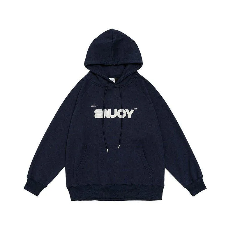 Unisex Loose-Fit Letter Print Hooded Sweater – Casual Comfort for Teenagers