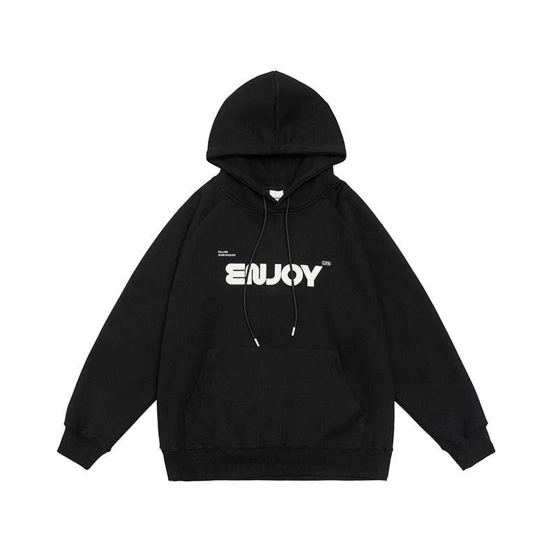 Unisex Loose-Fit Letter Print Hooded Sweater – Casual Comfort for Teenagers