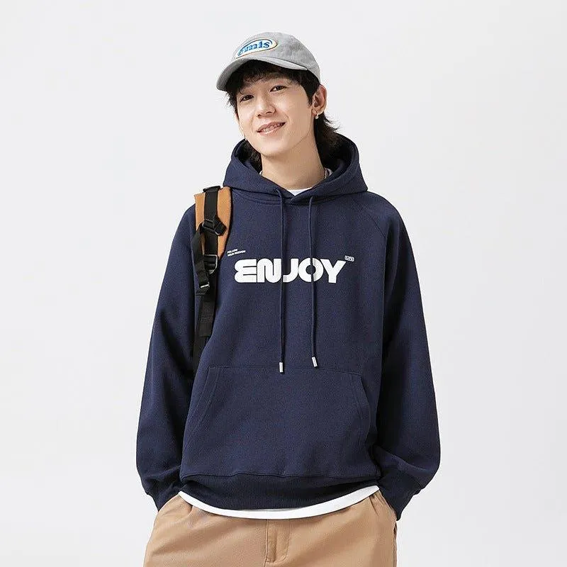 Unisex Loose-Fit Letter Print Hooded Sweater – Casual Comfort for Teenagers