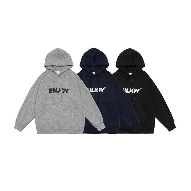 Unisex Loose-Fit Letter Print Hooded Sweater – Casual Comfort for Teenagers