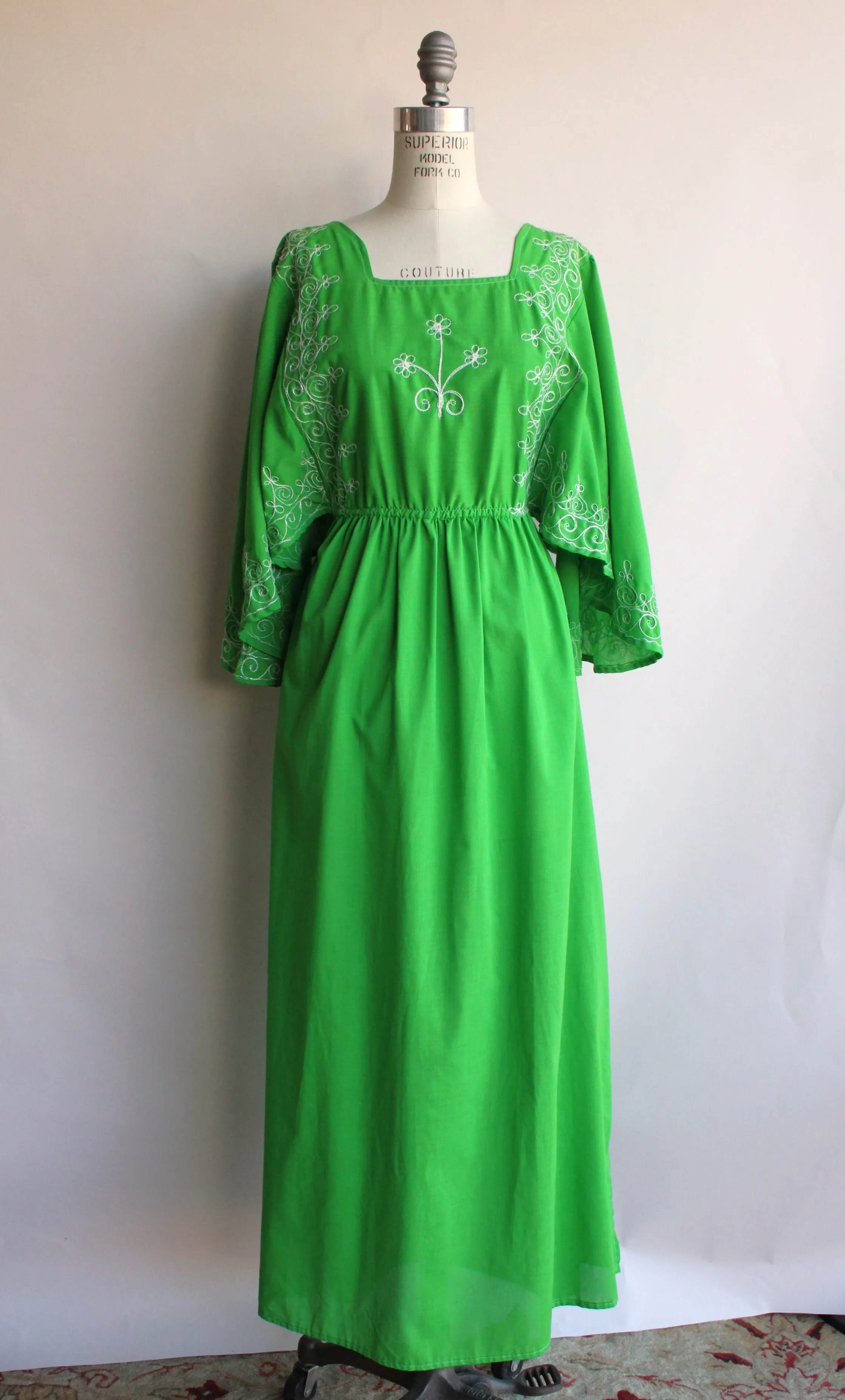 Vintage 1960s 1970s Green Maxi Dress