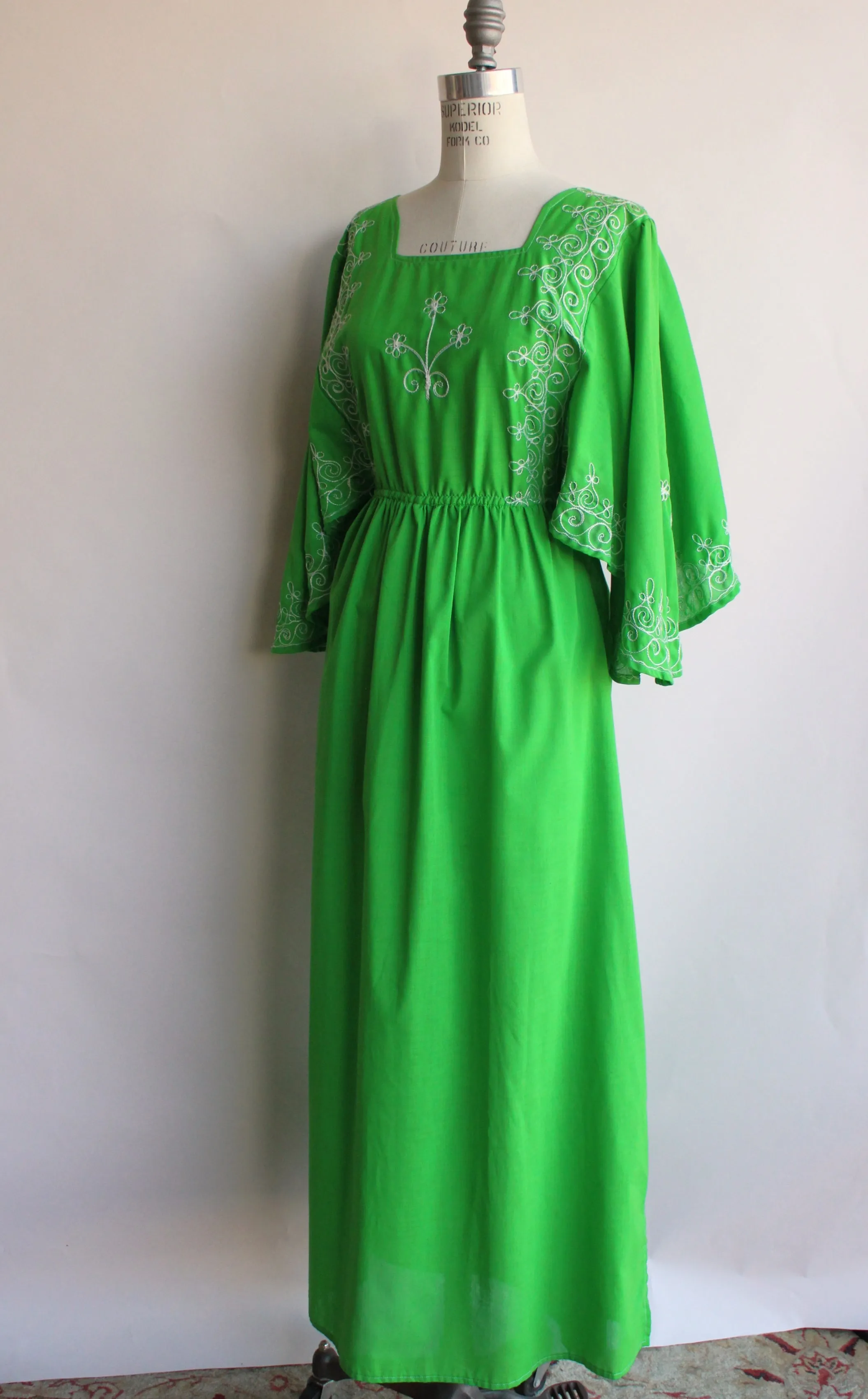 Vintage 1960s 1970s Green Maxi Dress