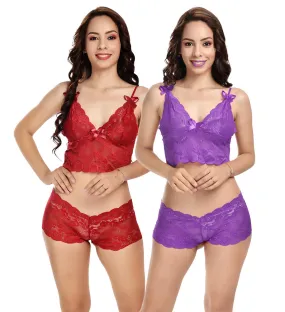 Viral Girl's Women's Babydoll Lingerie Set For Honeymoon For Women's Thongs (Maroon::purple_Free Size) (pack Of 2)
