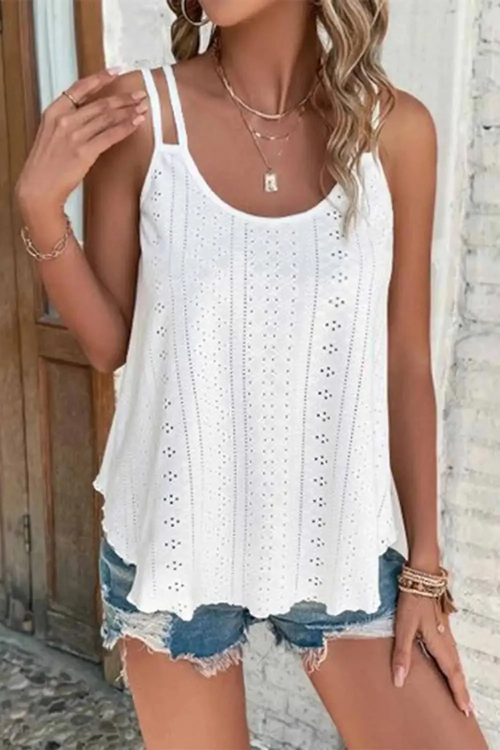 White Eyelet Strappy Tank Top