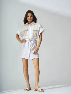 White Poplin crochet patch shirt dress