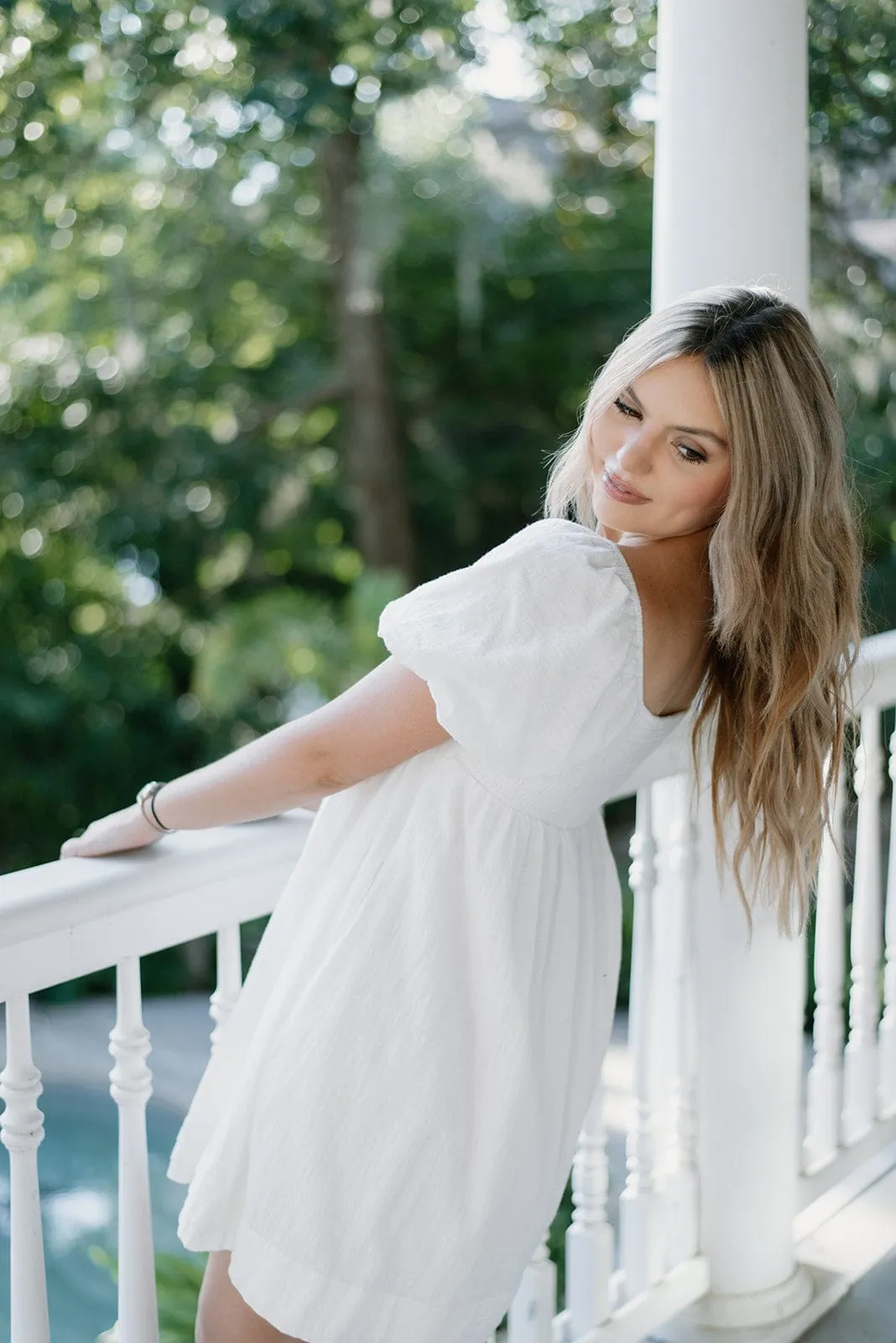White Textured Babydoll Dress