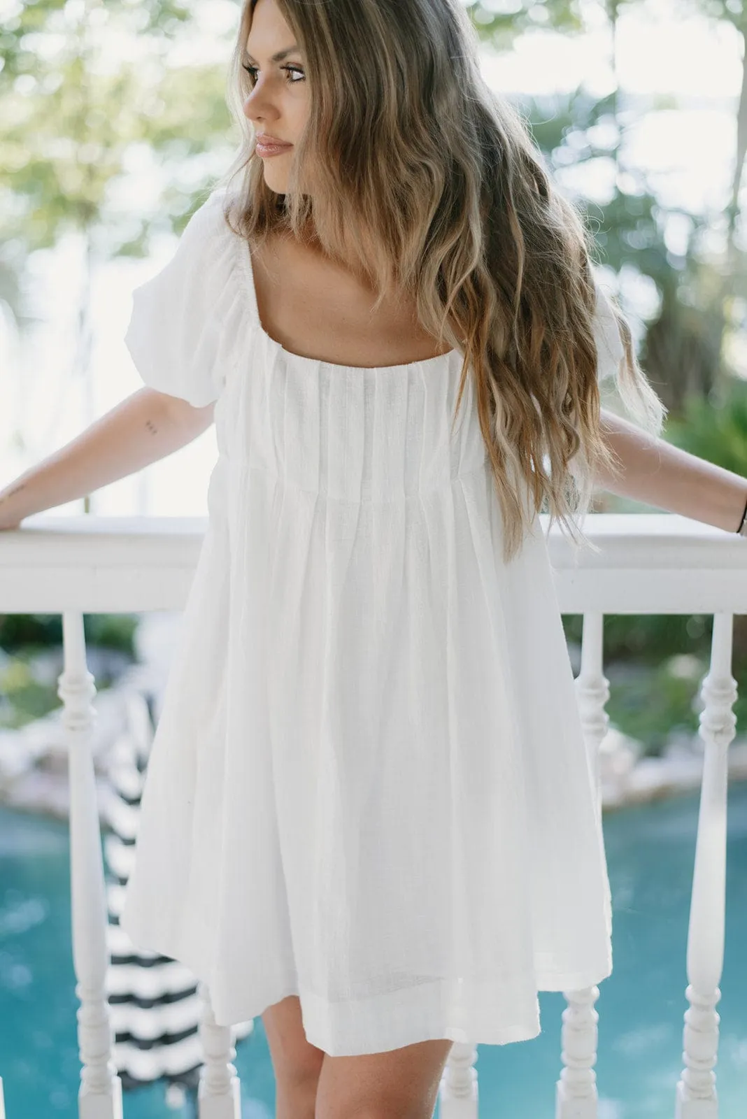 White Textured Babydoll Dress
