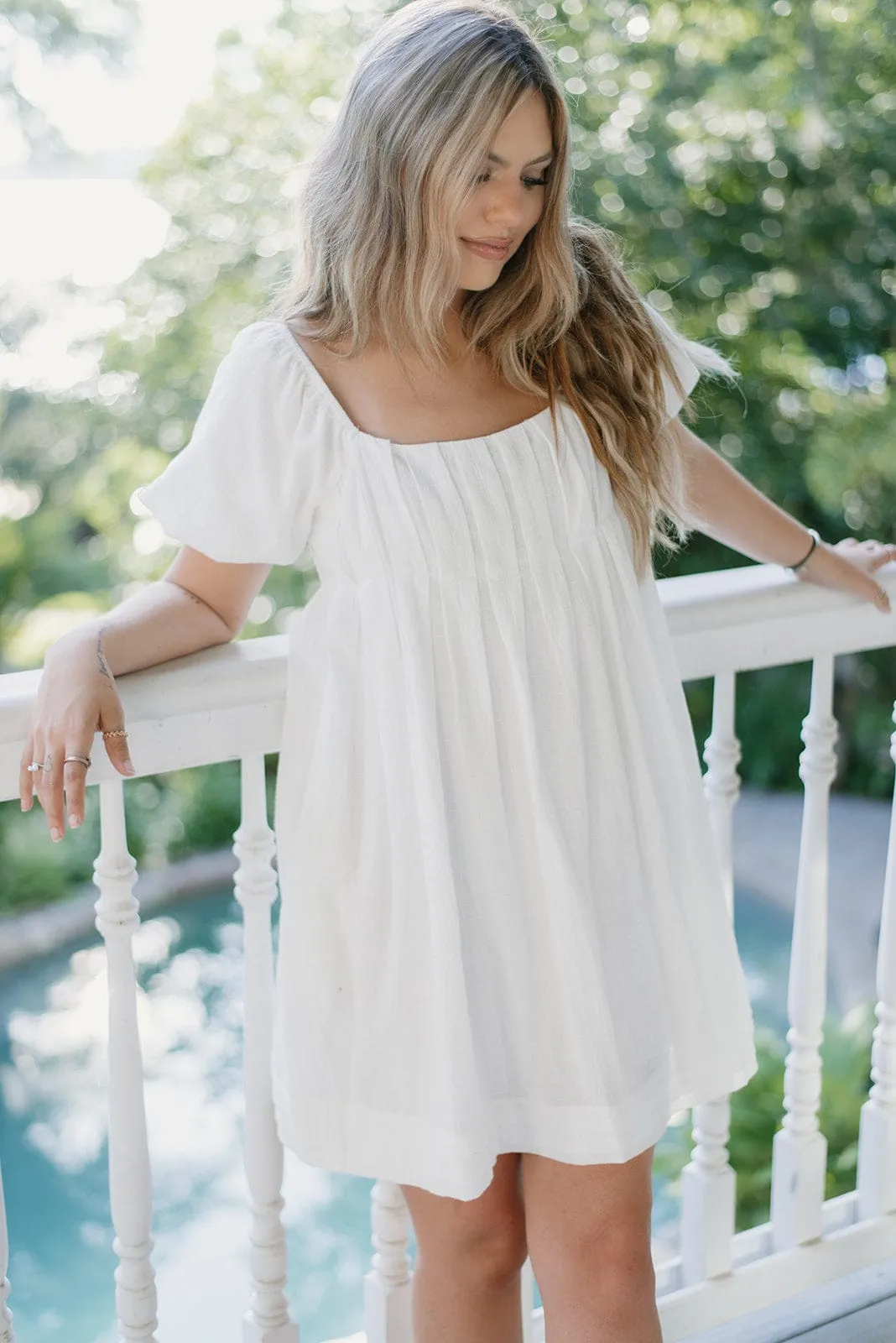 White Textured Babydoll Dress
