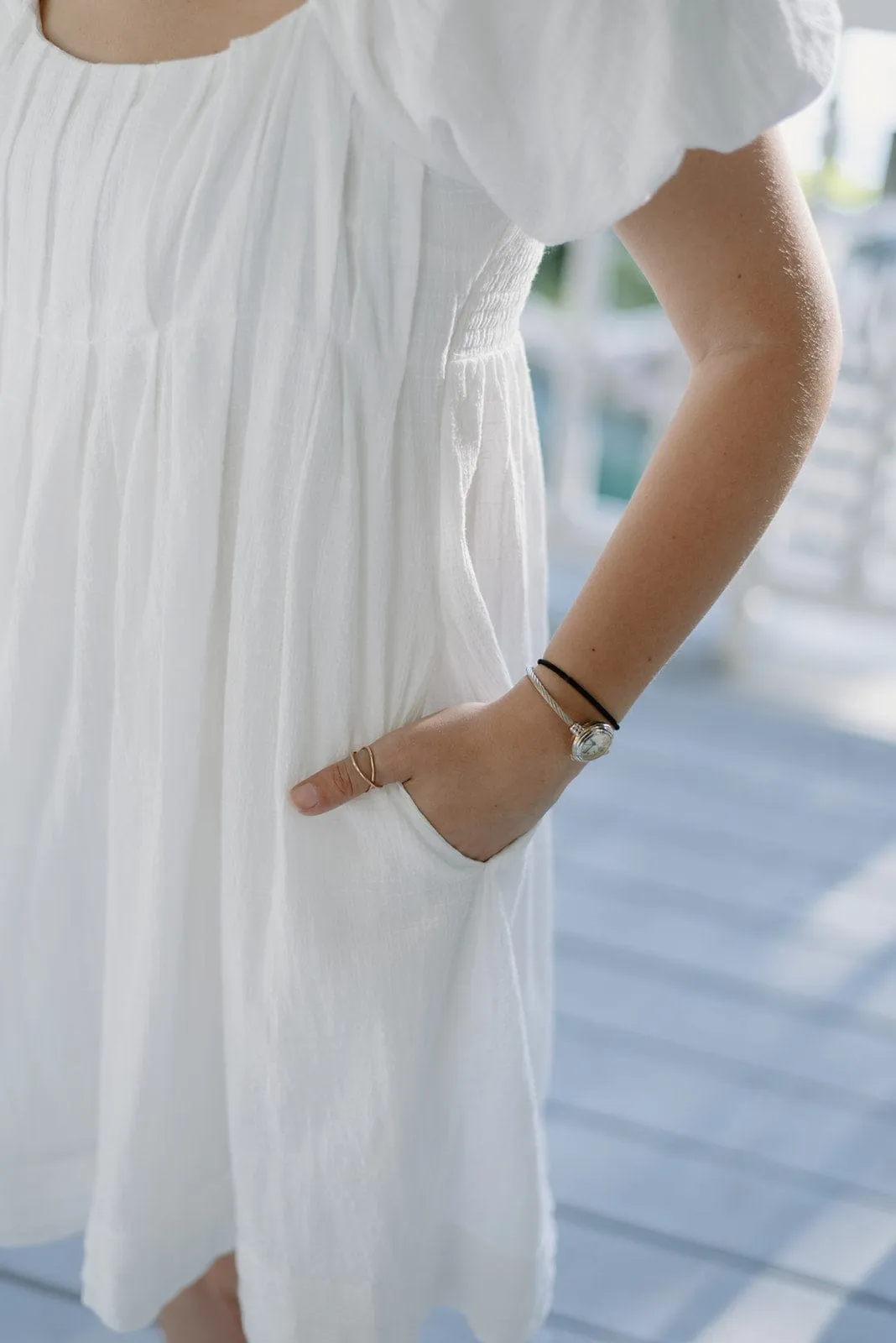 White Textured Babydoll Dress