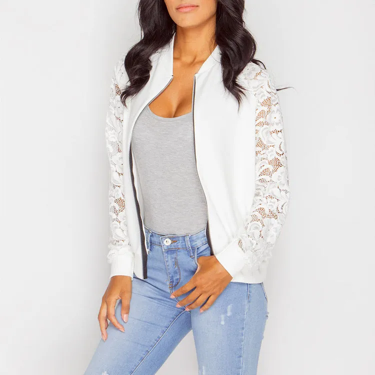 Women's Lace Sleeves Bomber Jacket- GlamzLife