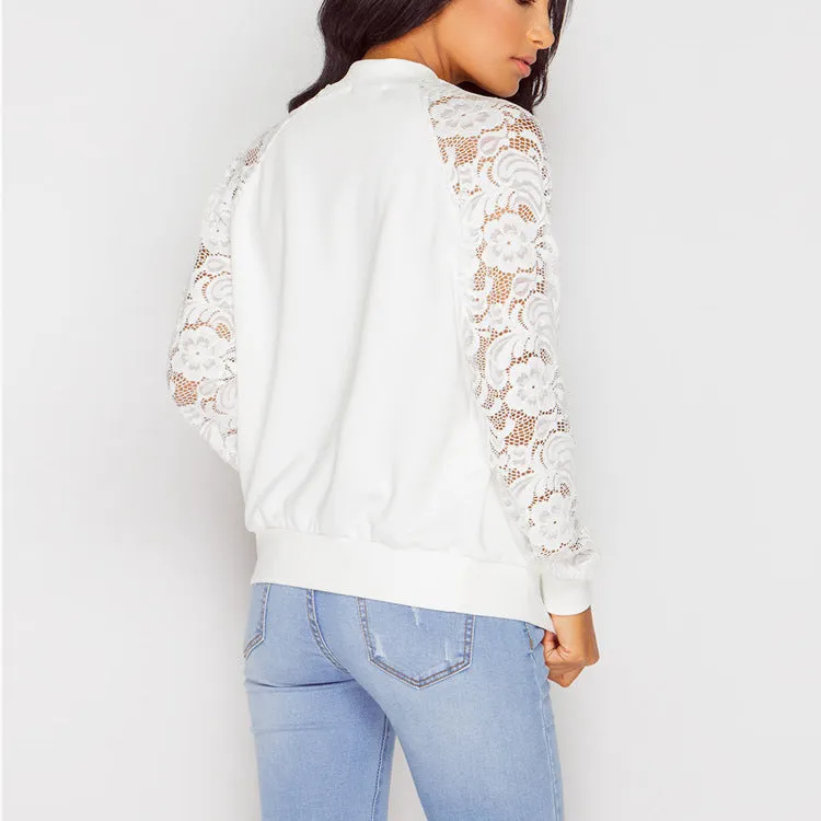 Women's Lace Sleeves Bomber Jacket- GlamzLife