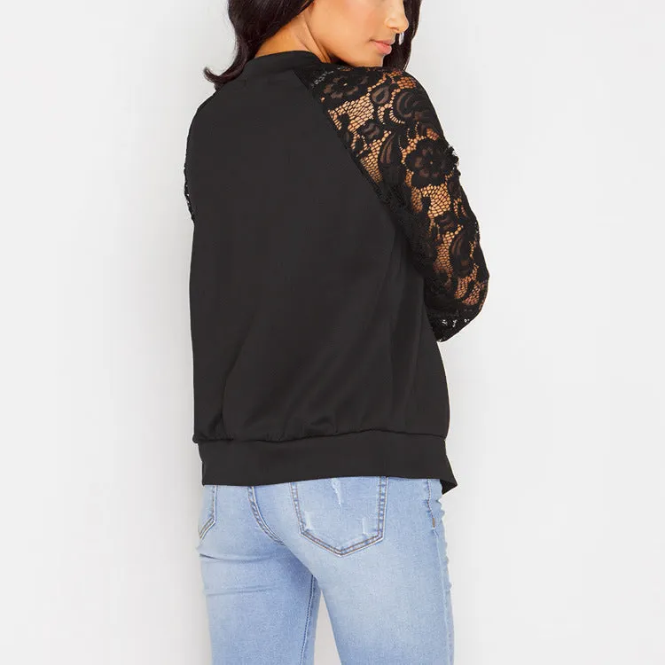 Women's Lace Sleeves Bomber Jacket- GlamzLife