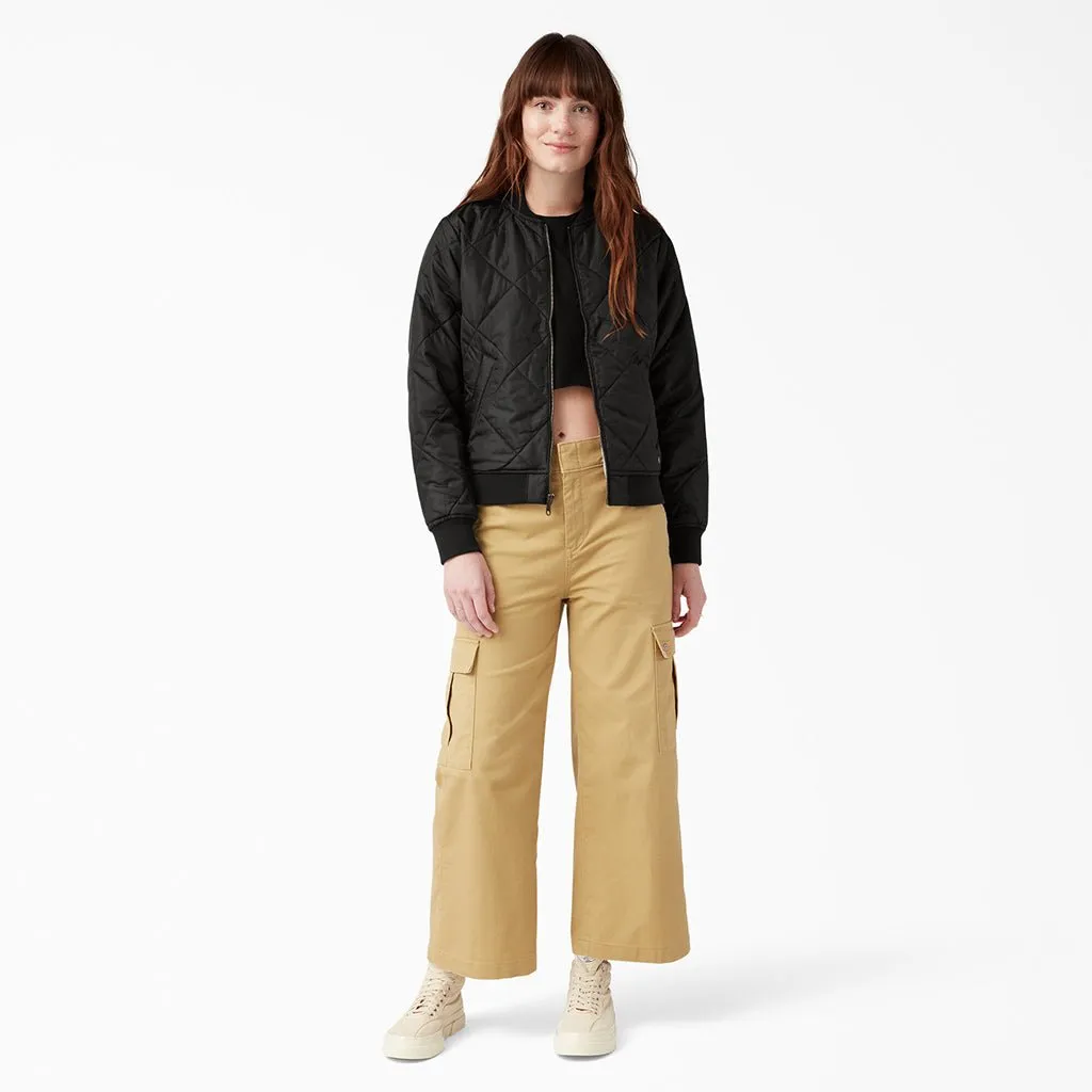 Womens Quilted Bomber Jacket - Black