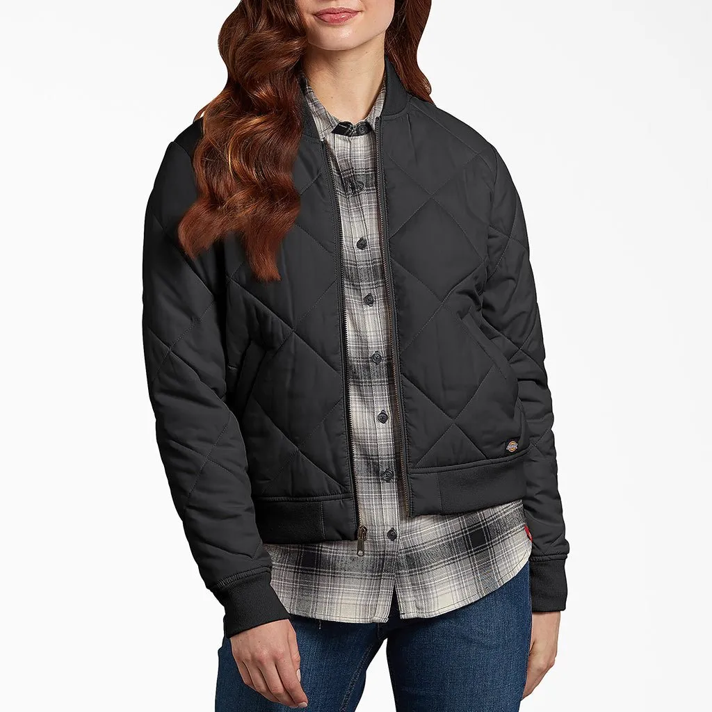 Womens Quilted Bomber Jacket - Black