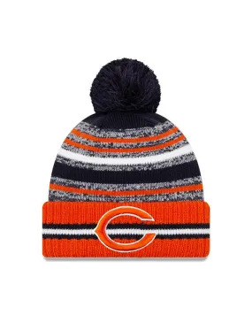 Youth Chicago Bears C Logo New Era 2021 NFL Sideline - Sport Official Pom Cuffed Knit Hat - Orange/Navy