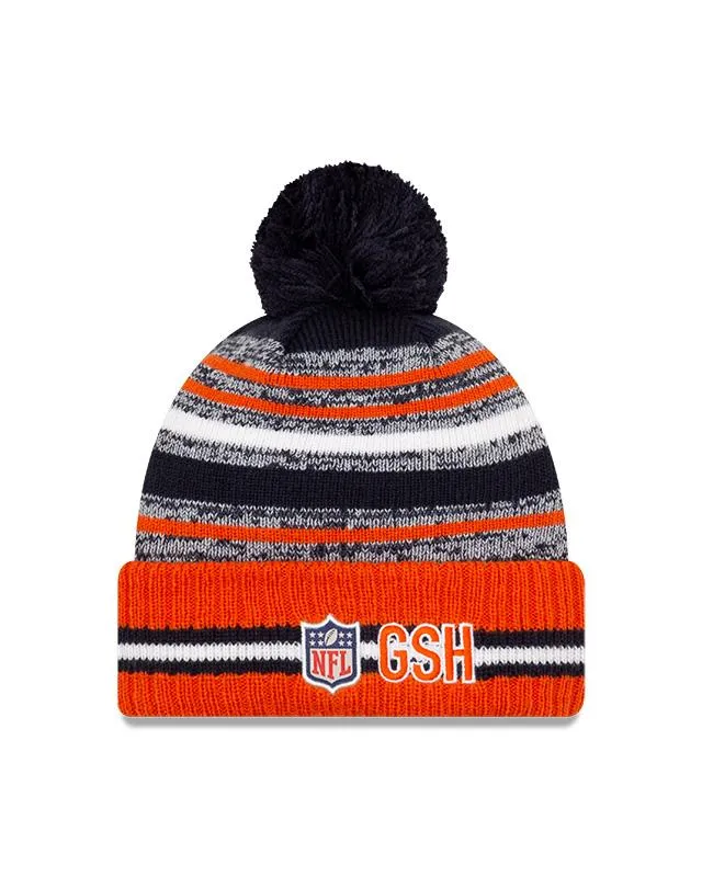 Youth Chicago Bears C Logo New Era 2021 NFL Sideline - Sport Official Pom Cuffed Knit Hat - Orange/Navy